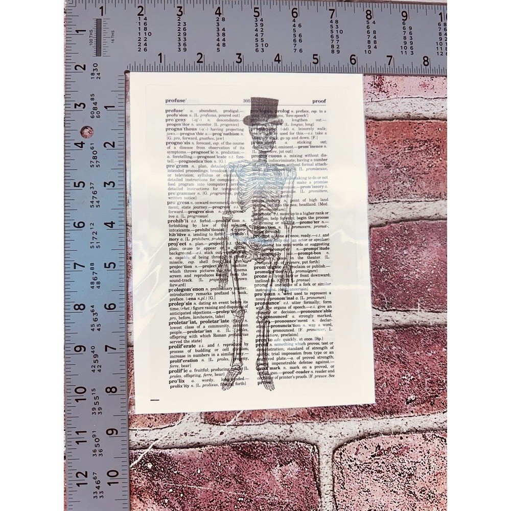 Skeleton Skull Spooky Upcycled Dictionary Art Prints Lot 4 Mini Poster Set‎ OOAK - Picture 3 of 14